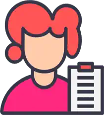 Icono de mujer con documento, estilo caricatura.