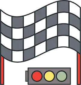 Bandera a cuadros y semáforo de carreras.